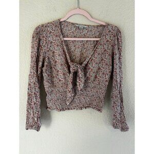 Women's American Eagle Floral Tie Front Smocked Crop Top M